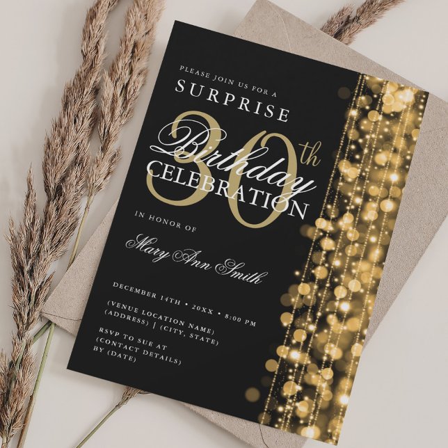 Elegant Surprise 30th Birthday Sparkles Gold Invitation (Elegant Surprise 30th Birthday Sparkles Gold Invitation)