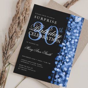 Elegant Surprise 30th Birthday Sparkles Navy Invitation