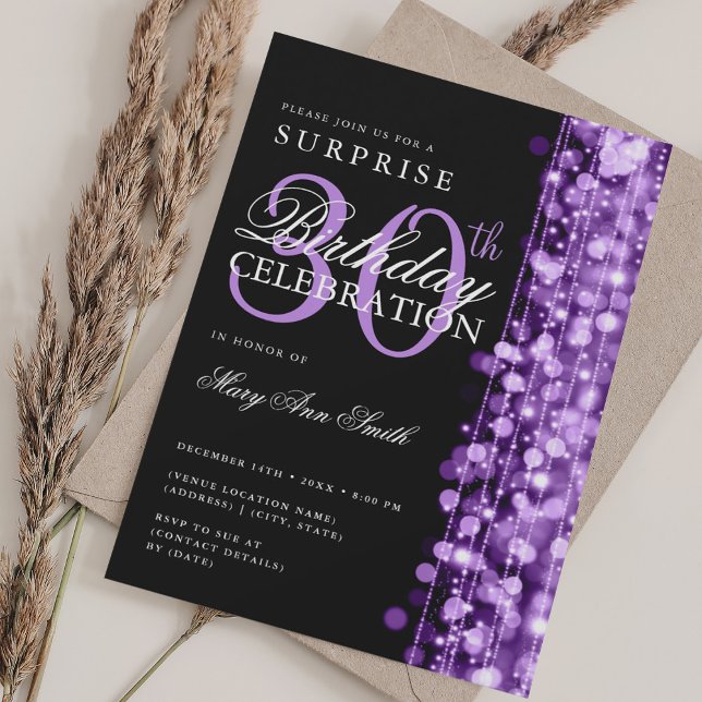 Elegant Surprise 30th Birthday Sparkles Purple  Invitation (Elegant Surprise 30th Birthday Sparkles Purple Invitation)