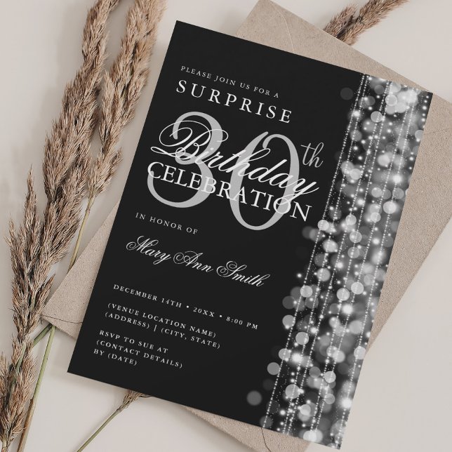 Elegant Surprise 30th Birthday Sparkles Silver  Invitation (Elegant Surprise 30th Birthday Sparkles Silver Invitation)