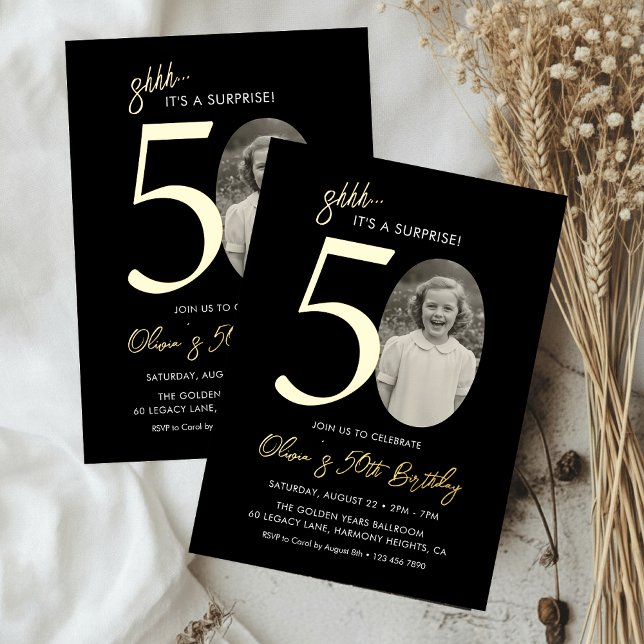 Elegant Surprise 50th Birthday Black and Gold (Creator Uploaded)