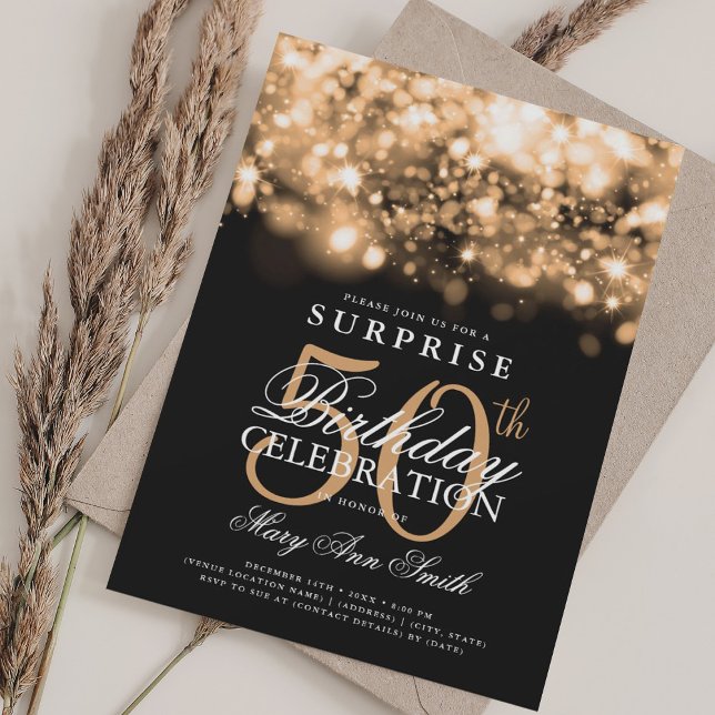 Elegant SURPRISE 50th Birthday Luxurious Gold  Invitation (Elegant SURPRISE 50th Birthday Luxurious Gold Invitation)