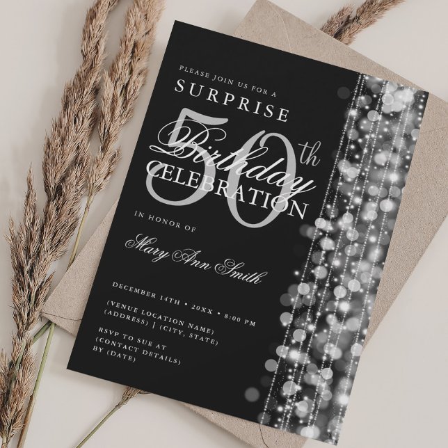 Elegant Surprise 50th Birthday Sparkles Silver  Invitation (Elegant Surprise 50th Birthday Sparkles Silver Invitation)