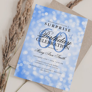 Elegant SURPRISE 60th Birthday Navy Blue Lights Invitation