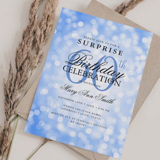 Elegant SURPRISE 60th Birthday Navy Blue Lights Invitation (Elegant SURPRISE 60th Birthday Navy Blue Lights Invitation)