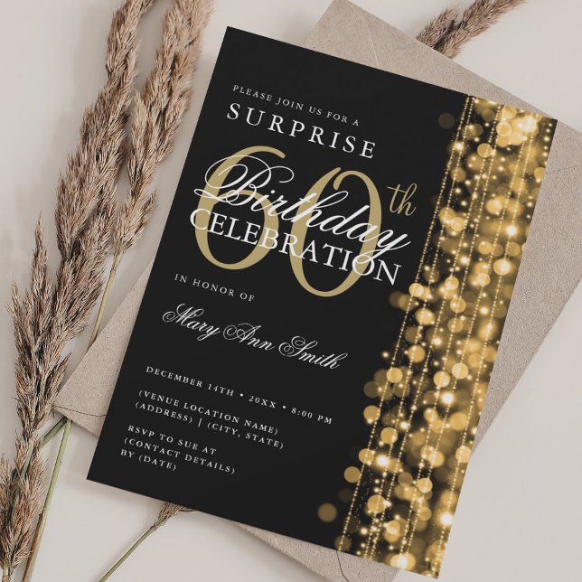 Elegant Surprise 60th Birthday Sparkles Gold Invitation (Elegant Surprise 60th Birthday Sparkles Gold Invitation)
