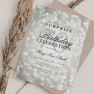 Elegant SURPRISE 70th Birthday Glam Silver Lights Invitation