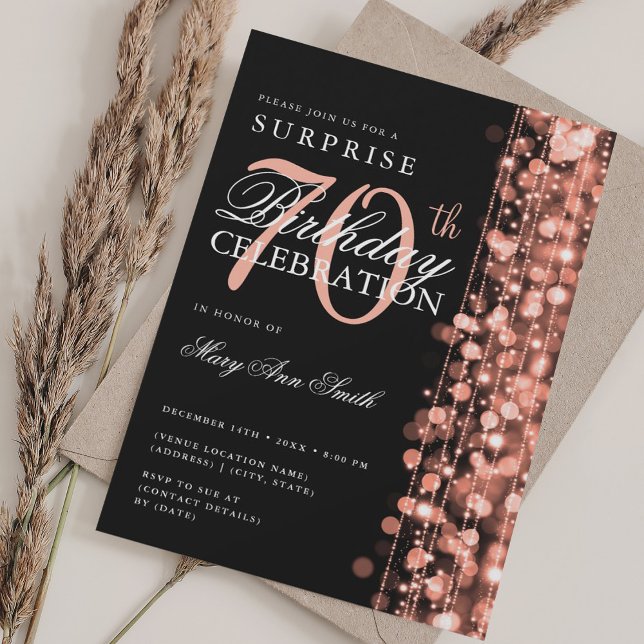 Elegant Surprise 70th Birthday Sparkles Rose Gold Invitation (Elegant Surprise 70th Birthday Sparkles Rose Gold Invitation)
