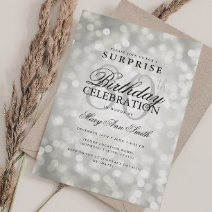 Elegant SURPRISE 80th Birthday Glam Silver Lights Invitation