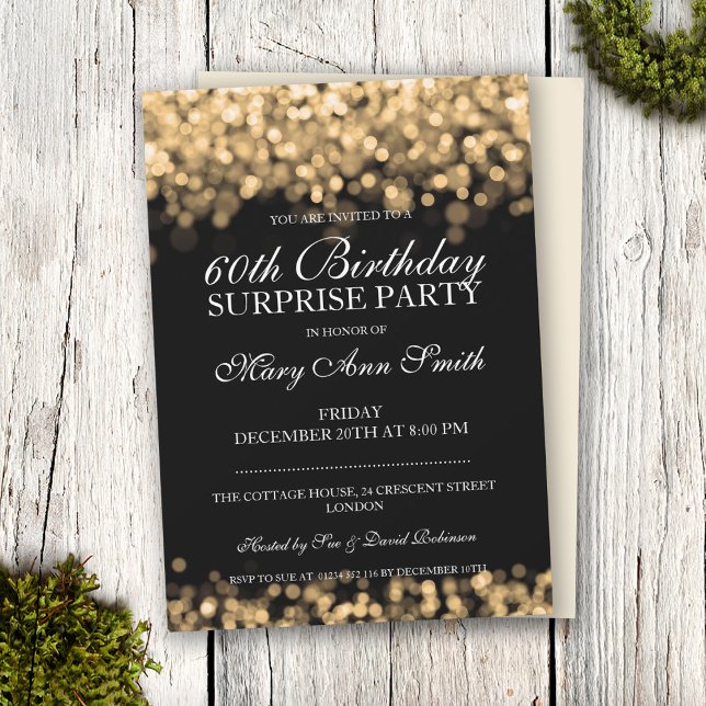 Elegant Surprise Birthday Party Gold Lights Invitation (Creator Uploaded)