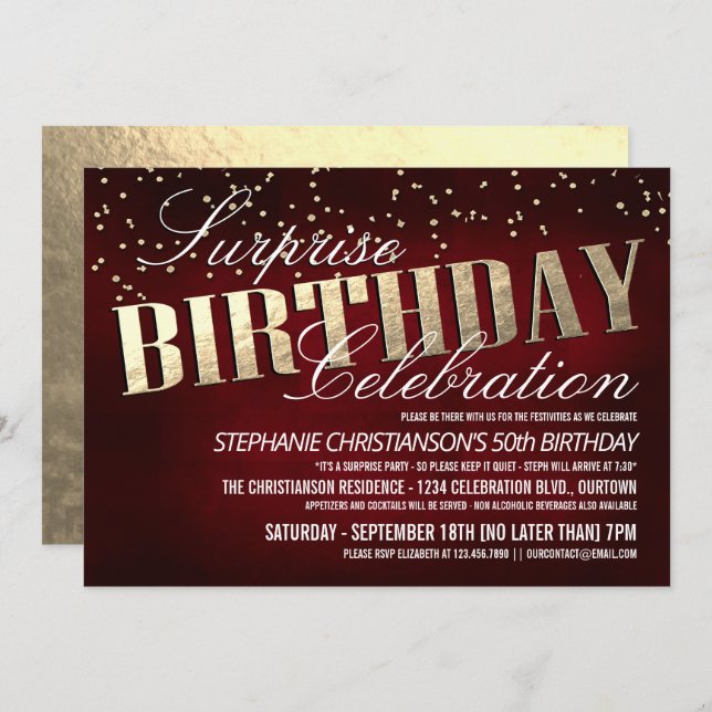 Elegant Surprise Birthday Party Invitations (Front/Back)