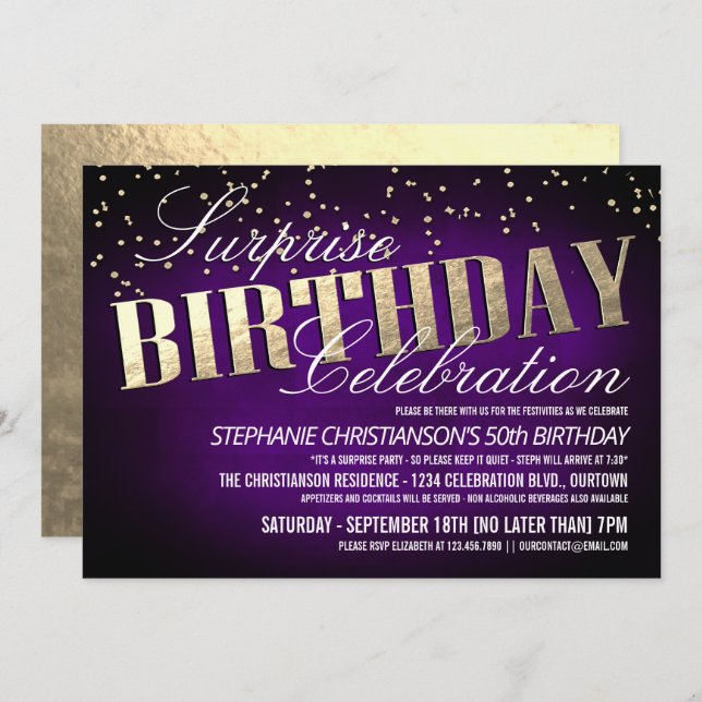 Elegant Surprise Birthday Party Invitations (Front/Back)