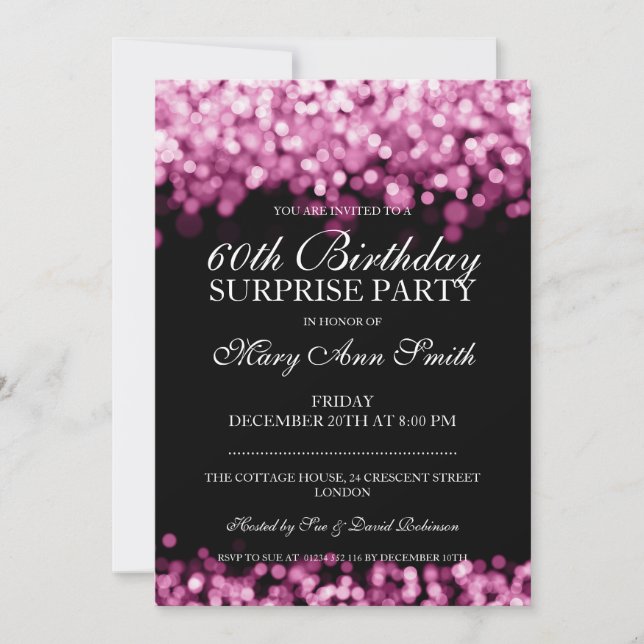 Elegant Surprise Birthday Party Pink Lights Invitation (Front)