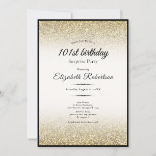 Elegant Surprise Black Gold 101st Birthday Invitation