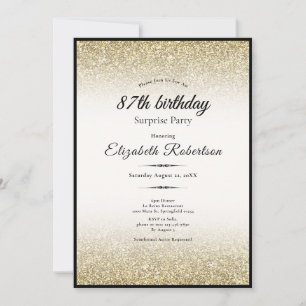 Elegant Surprise Black Gold Glitter 87th Birthday  Invitation