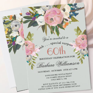 Elegant SURPRISE Handpainted 60th Birthday Party Invitation