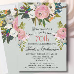 Elegant SURPRISE Handpainted 70th Birthday Party  Invitation<br><div class="desc">Start this special Surprise 70th birthday celebration in a elegant style with this beautifully hand painted invitation with colorful yet gentle flowers -- leading with blush pink and greenery, yet adding interesting other touches of color. All of the text can be personalized for your party including the guest of honor's...</div>