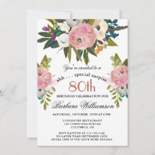 Elegant SURPRISE Handpainted 80th Birthday Party Invitation