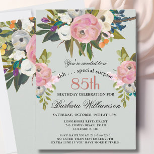 Elegant SURPRISE Handpainted 85th Birthday Party  Invitation