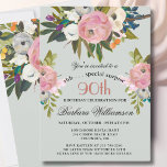 Elegant SURPRISE Handpainted 90th Birthday Party  Invitation<br><div class="desc">Start this special Surprise 90th birthday celebration in a elegant style with this beautifully hand painted invitation with colourful yet gentle flowers -- leading with blush pink and greenery, yet adding interesting other touches of colour. All of the text can be personalised for your party including the guest of honour's...</div>