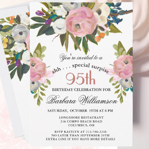 Elegant SURPRISE Handpainted 95th Birthday Party Invitation