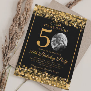 Elegant SURPRISE Photo 50th Birthday Gold Glam  Invitation