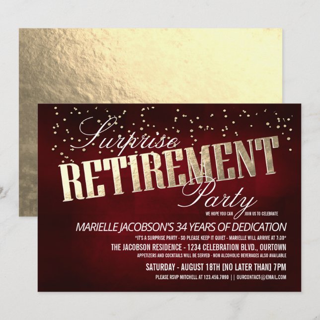 Elegant Surprise Retirement Party Invitations (Front/Back)