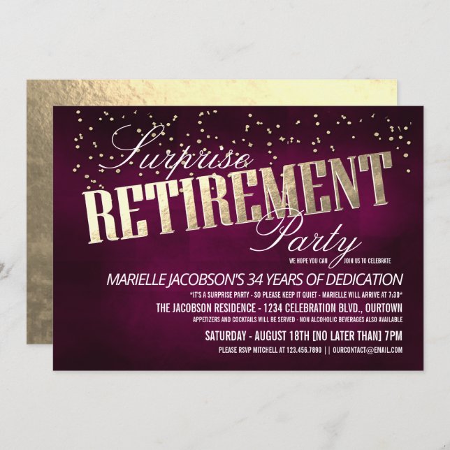 Elegant Surprise Retirement Party Invitations (Front/Back)