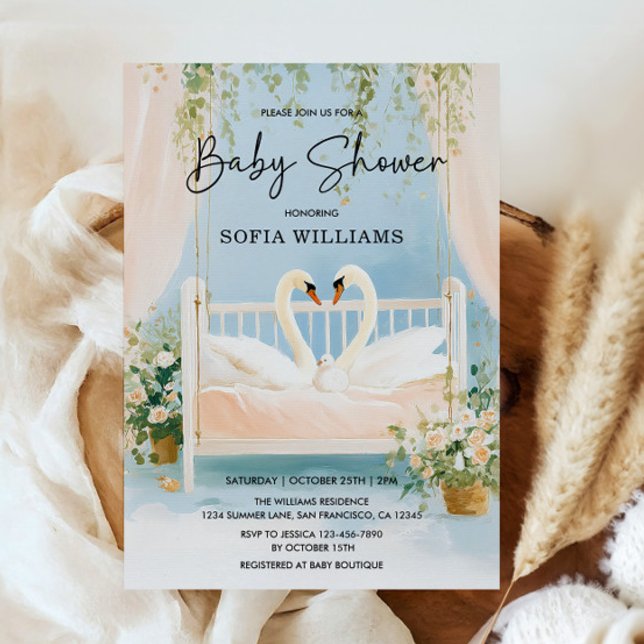 Elegant Swan Baby Shower Invitation (Swan Baby Shower Invitation)