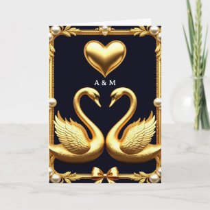 Elegant Swan Couple Heart Wedding Greeting 💕 Card