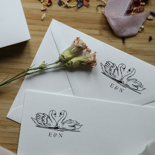Elegant Swan Couple Wedding Monogram Self-inking Stamp