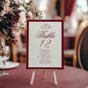 Elegant Swan Deep red Table Seating Chart cards