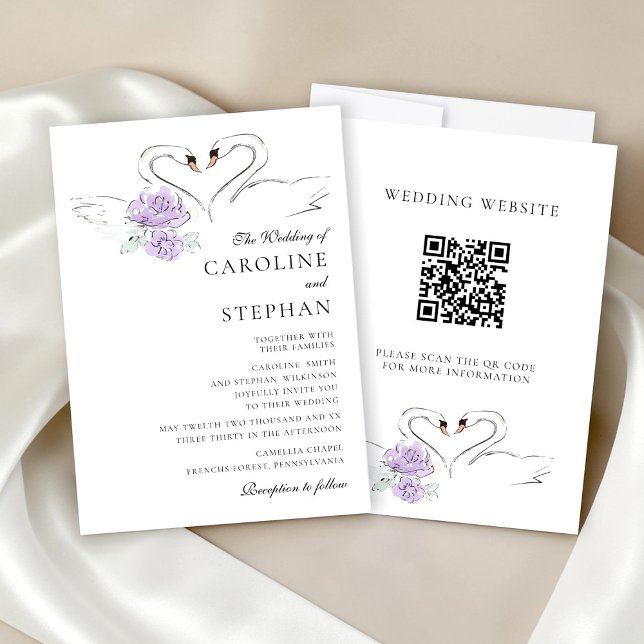 Elegant Swan Floral Watercolor Wedding Website QR  Invitation (Creator Uploaded)