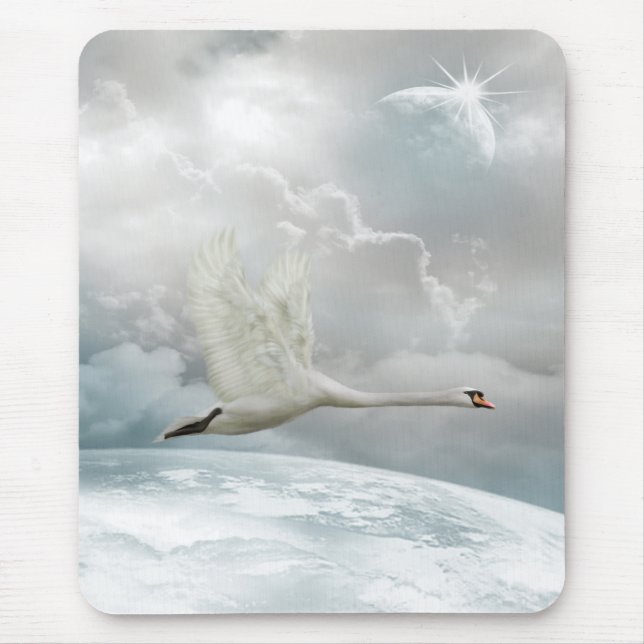 Elegant Swan in Flight Mousepad (Front)