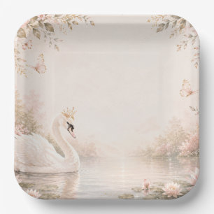 Elegant Swan Lake Birthday Paper Plate