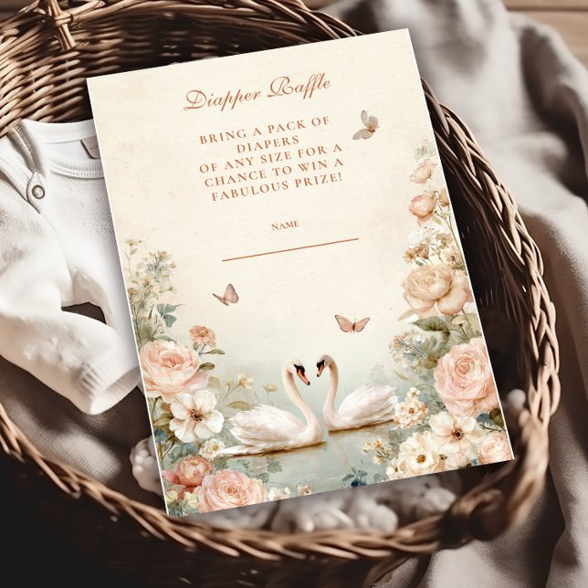 Elegant Swan Lake Floral  Diapper Raffle  Enclosure Card (Creator Uploaded)