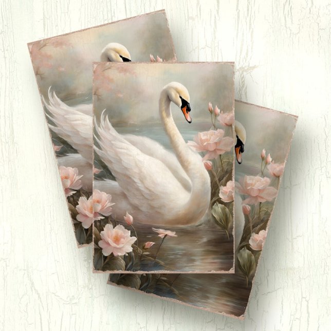 Elegant Swan Lake Floral w Pink Water Lily Tissue Paper (Creator Uploaded)
