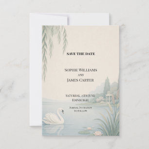 Elegant Swan Lake Watercolor Save the Date