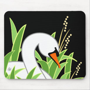 Elegant Swan On Black Background Mouse Pad