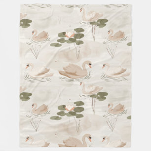 Elegant swan pattern fleece blanket