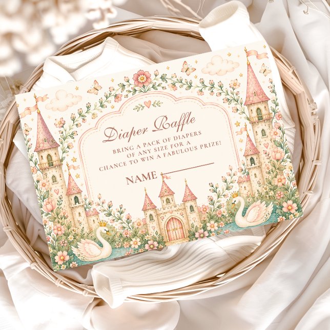 Elegant Swan Princess Castle Diapper Raffle Enclosure Card (Creator Uploaded)
