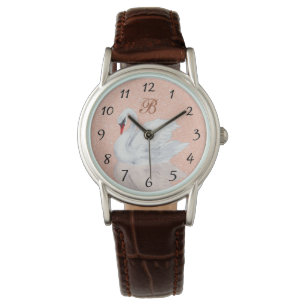 Elegant Swan   Rose Gold Glitter Monogram  Watch