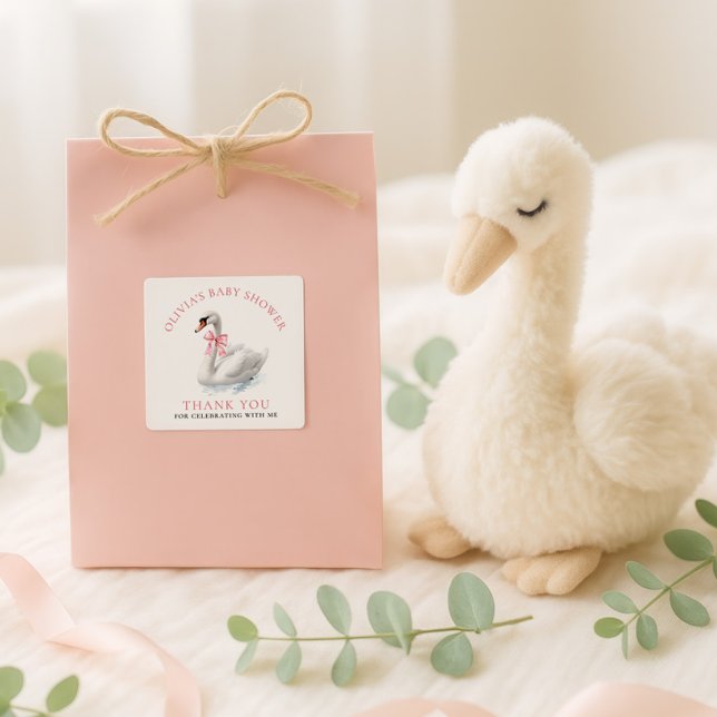 Elegant Swan Thank You Baby Shower  Square Sticker (Creator Uploaded)