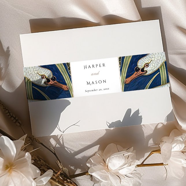 Elegant Swan-Themed Wedding Invitation Belly Band (Creator Uploaded)