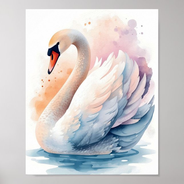 Elegant Swan Watercolor Wall Art (Front)