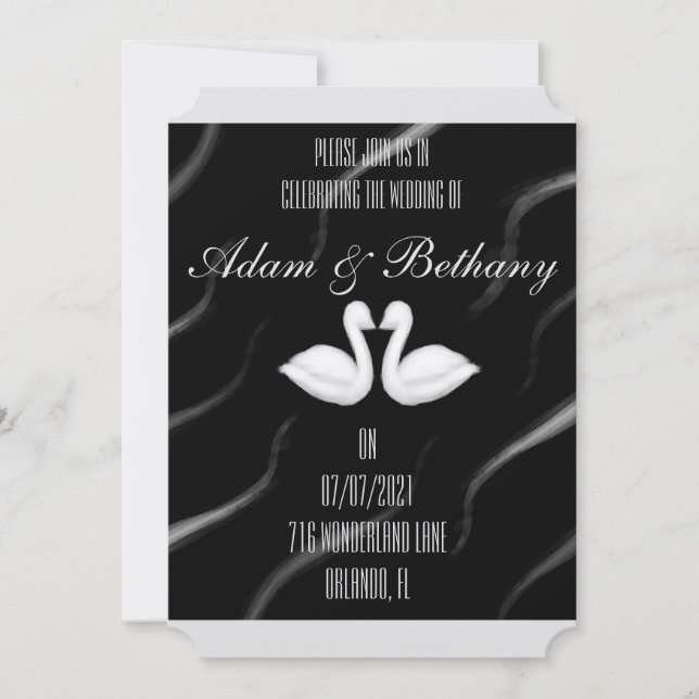 Elegant Swan Wedding Invitation (Front)