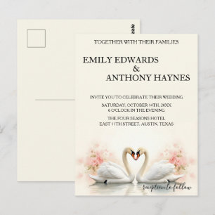 Elegant Swan Wedding with Romantic Rose Florals Postcard