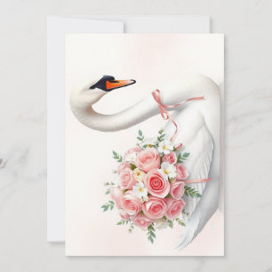 Elegant Swan with Roses Holiday Card