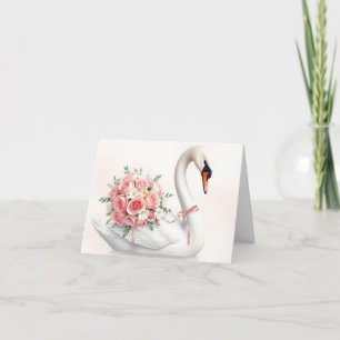 Elegant Swan with Roses Holiday Card