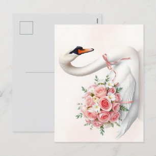 Elegant Swan with Roses Holiday Postcard